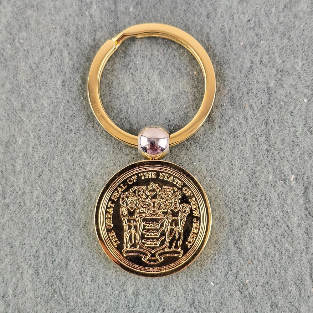 NEW JERSEY Great Seal U.S.‎ Army National Guard Brass Key Chain Ring Fob Whitman